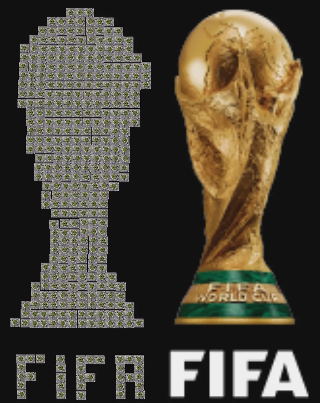 Roundabouts in the shape of the FIFA logo next to the real FIFA logo to compare